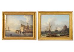 DUTCH SCHOOL (18TH CENTURY), BARGES BESIDE A WINDMILL