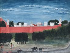 INDIAN SCHOOL (EARLY 19TH CENTURY), SOLDIERS AND ELEPHANTS OUTSIDE THE RED FORT, DEHLI