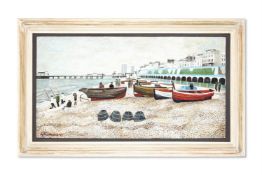 λ ALFRED DANIELS (BRITISH 1924-2015), BOATS ON BRIGHTON BEACH