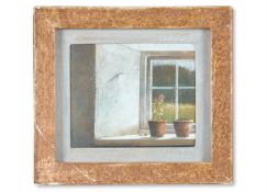 λ ANDREW HEMINGWAY (BRITISH B. 1955), FLOWER POTS ON WINDOWSILL