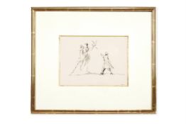 λ JONATHAN KENWORTHY (BRITISH B. 1943), HANDING A HAWK TO A GROOM; MAN OUT WALKING (2)