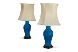 A PAIR OF POWDER BLUE TABLE LIGHTS MODERN