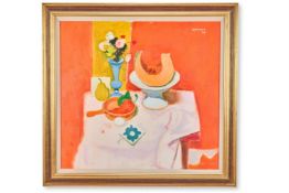 λ ALBERTO MORROCCO (BRITISH 1917-1998), STILL LIFE WITH PUMPKIN AND PEPERONI