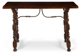 A SPANISH WALNUT AND WROUGHT IRON SIDE TABLE, POSSIBLY 18TH CENTURY