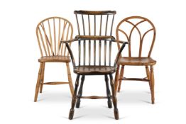 A YEWWOOD, ELM AND ASH GOTHIC WINDSOR CHAIR, 19TH CENTURY