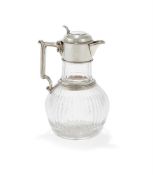 A VICTORIAN SILVER MOUNTED GLOBULAR GLASS CLARET JUG, W. & G. SISSONS, SHEFFIELD 1880