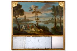 A WALNUT AND PARCEL GILT TRUMEAU MIRROR, 19TH CENTURY