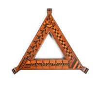 Y AN INLAID MAHOGANY TRIANGULAR CRIBBAGE BOARD, 19TH CENTURY