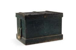 A BLACK-PAINTED DEAL, MAHOGANY, SATINWOOD, ROSEWOOD MARQUETRY CABINET MAKER'S TOOL CHEST