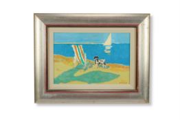 λ ALBERTO MORROCCO (BRITISH 1917-1998), DOG AND DECKCHAIR