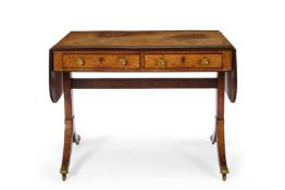 Y A REGENCY BURR YEW AND EBONY BANDED SOFA TABLE, CIRCA 1815