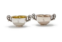LESLIE GORDON DURBIN, A PAIR OF SILVER TWIN HANDLED SUGAR BOWLS, LONDON 1971 AND 1972