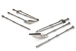 TWO SETS OF STEEL FIRE IRONS, ONE SET GEORGE III, THE OTHER VICTORIAN, 18TH AND 19TH CENTURY