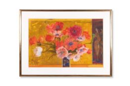 λ SIR ROBIN PHILIPSON (BRITISH 1916-1992), POPPIES ON A YELLOW GROUND
