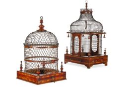 Y TWO INLAID MAHOGANY AND WIREWORK BIRDCAGES, EARLY 19TH CENTURY
