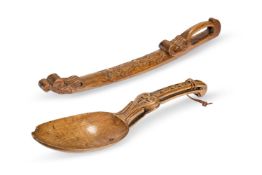 A CARVED SYCAMORE SPOON OF LARGE SIZE, SCANDINAVIAN, 19TH CENTURY