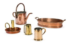 A COLLECTION OF FIVE COPPER AND BRASS ITEMS, 19TH AND 20TH CENTURY