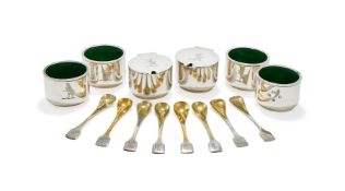 LESLIE GORDON DURBIN, A SILVER SIX PIECE OVAL CRUET SET