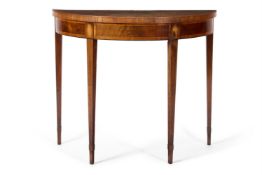 A GEORGE III MAHOGANY AND MARQUETRY SEMI ELLIPTICAL SIDE TABLE