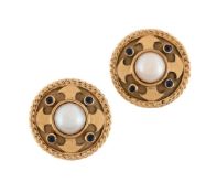 A PAIR OF SAPPHIRE AND CULTURED PEARL EARRINGS