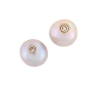 A PAIR OF CULTURED PEARL AND DIAMOND EARRINGS