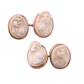 A PAIR OF VICTORIAN LAVA CAMEO CUFFLINKS