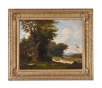 THE HON. LADY EDITH MURRAY (BRITISH ? - 1906), FIGURES ON A PATH IN A COUNTRY LANDSCAPE