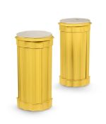 Y A PAIR OF YELLOW PAINTED BEDSIDE CYLINDER PEDESTAL CABINETS, LATE 19TH CENTURY AND LATER