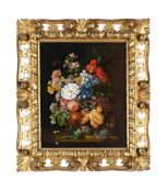 CONTINENTAL SCHOOL (19TH CENTURY), STILL LIFE OF FLOWERS IN A VASE ON A LEDGE