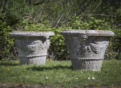 A PAIR OF COMPOSITION CONICAL GARDEN PLANTERS, 20TH CENTURY