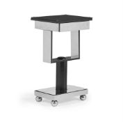 A CHROMIUM PLATED AND BLACK GLASS OCCASIONAL TABLE, MODERN