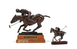 SHERRY WOLFENBARGER CAGAN, BRONZE POLO TROPHY 'GLORY AT THE GOAL', TOGETHER WITH ANOTHER TROPHY