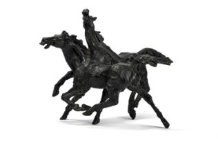 λ AUGUSTO MURER (1922-1985), A BRONZE EQUESTRIAN ANIMALIER GROUP 'GRUPPO DI CAVALLI' 1983