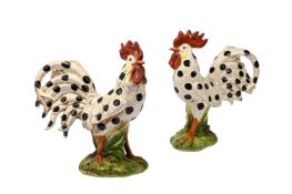 A PAIR OF LARGE FRENCH FAIENCE COCKERELS, PROBABLY SECOND HALF 20TH CENTURY