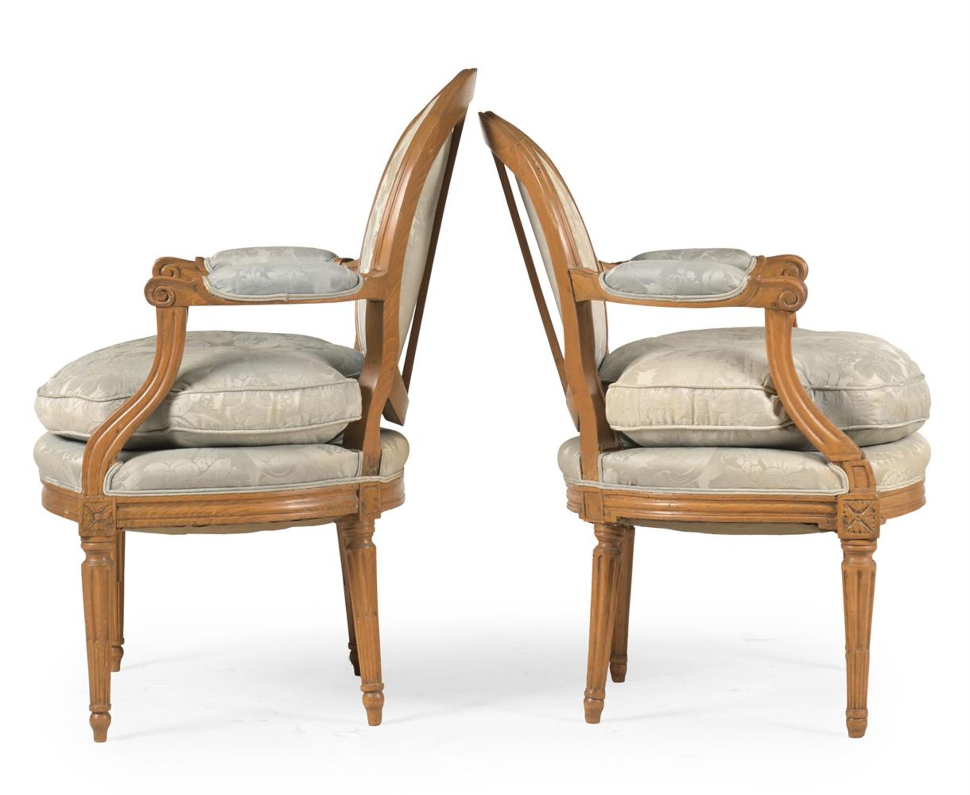 A PAIR OF LOUIS XVI STYLE BEECHWOOD FAUTEUILS ARMCHAIRS, LAST QUARTER 19TH CENTURY - Image 3 of 3