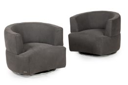 ROCHE BOBOIS, A PAIR OF TEXTURED LEATHER SWIVEL ARMCHAIRS, MODERN