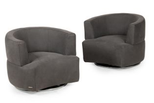 ROCHE BOBOIS, A PAIR OF TEXTURED LEATHER SWIVEL ARMCHAIRS, MODERN