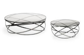CÉDRIC RAGOT (FRENCH, B.1973) FOR ROCHE BOBOIS, TWO GLASS AND METAL 'EVOL' COFFEE TABLES, MODERN