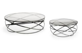 CÉDRIC RAGOT (FRENCH, B.1973) FOR ROCHE BOBOIS, TWO GLASS AND METAL 'EVOL' COFFEE TABLES, MODERN