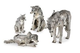 CARLOS DAWE, A METAL SCULPTURAL STUDY OF A FAMILY OF WOLVES, 20TH CENTURY