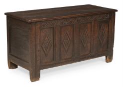 AN OAK COFFER, CIRCA 1670 AND LATER