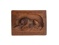 AFTER THORVALDSEN, A CARVED WALNUT PLAQUE 'THE LION OF LUCERNE', MID OR LATE 19TH CENTURY