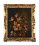 DUTCH SCHOOL (19TH CENTURY), STILL LIFE OF FLOWERS IN A VASE ON A LEDGE