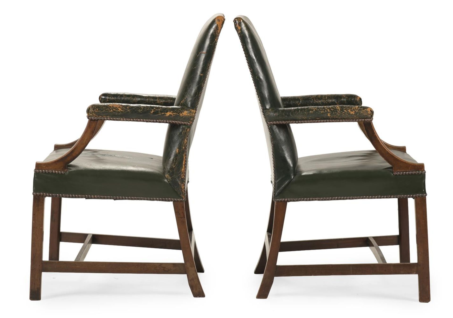 A PAIR OF MAHOGANY AND UPHOLSTERED GAINSBOROUGH CHAIRS, GEORGE III STYLE, FIRST HALF 20TH CENTURY - Image 3 of 3