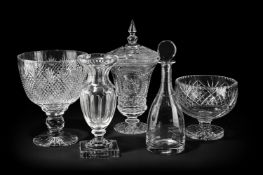 FOUR VARIOUS EQUESTRIAN SPORT, POLO ASSOCIATED CUT-GLASS SPORTING TROPHIES, MODERN