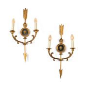 A PAIR OF GILT METAL NEOCLASSICAL WALL LIGHTS, MID 20TH CENTURY