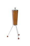 A 'MID CENTURY VINTAGE' CHROME AND WOOD EFFECT IANTHE FLOOR STANDING 'SPUTNIK' ASHTRAY, CIRCA 1960