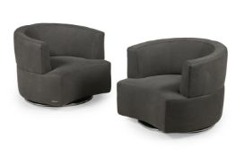 ROCHE BOBOIS, A PAIR OF TEXTURED LEATHER SWIVEL ARMCHAIRS, MODERN