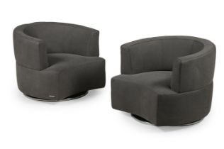 ROCHE BOBOIS, A PAIR OF TEXTURED LEATHER SWIVEL ARMCHAIRS, MODERN