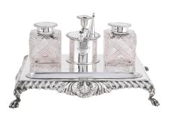A VICTORIAN SILVER RECTANGULAR INK STAND